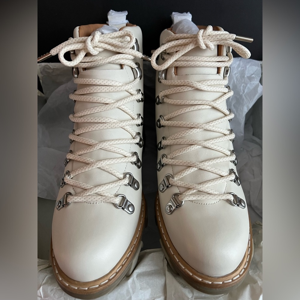 Rag & Bone Shiloh Hiking Booties Boots 9 39 NWT Lace up Cream Leather Box Lug - Picture 4 of 15